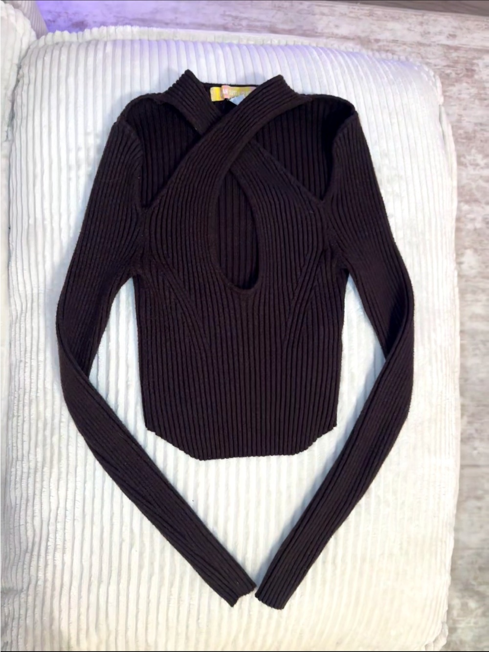 Urban Outfitter’s Brown Ribbed Cut Out Long Sleeve Top